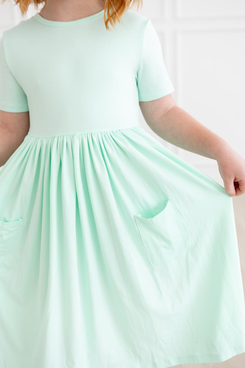 Pastel Green S/S Pocket Twirl Dress - Aaria Tees Aaria Tees