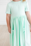 Pastel Green S/S Pocket Twirl Dress - Aaria Tees Aaria Tees
