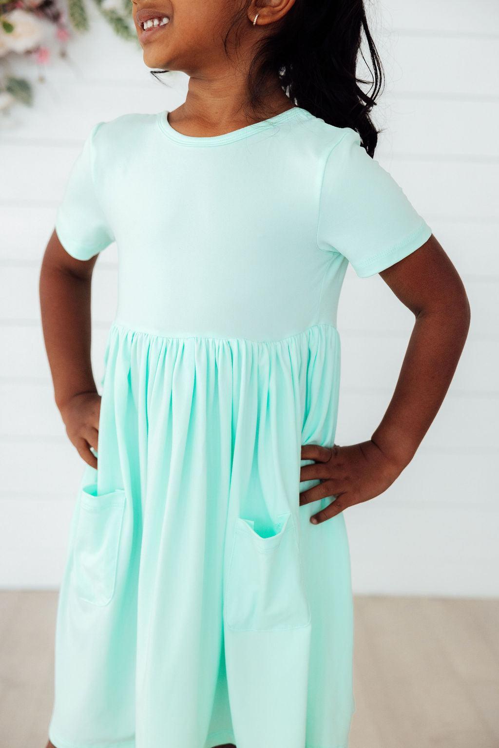 Pastel Green S/S Pocket Twirl Dress - Aaria Tees Aaria Tees