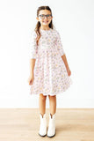 Pastel Petals 3/4 Sleeve Pocket Twirl Dress - Aaria Tees Aaria Tees