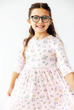 Pastel Petals 3/4 Sleeve Pocket Twirl Dress - Aaria Tees Aaria Tees