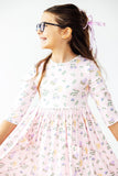 Pastel Petals 3/4 Sleeve Pocket Twirl Dress - Aaria Tees Aaria Tees