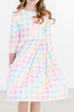 Pastel Plaid 3/4 Sleeve Pocket Twirl Dress - Aaria Tees Aaria Tees
