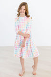 Pastel Plaid 3/4 Sleeve Pocket Twirl Dress - Aaria Tees Aaria Tees
