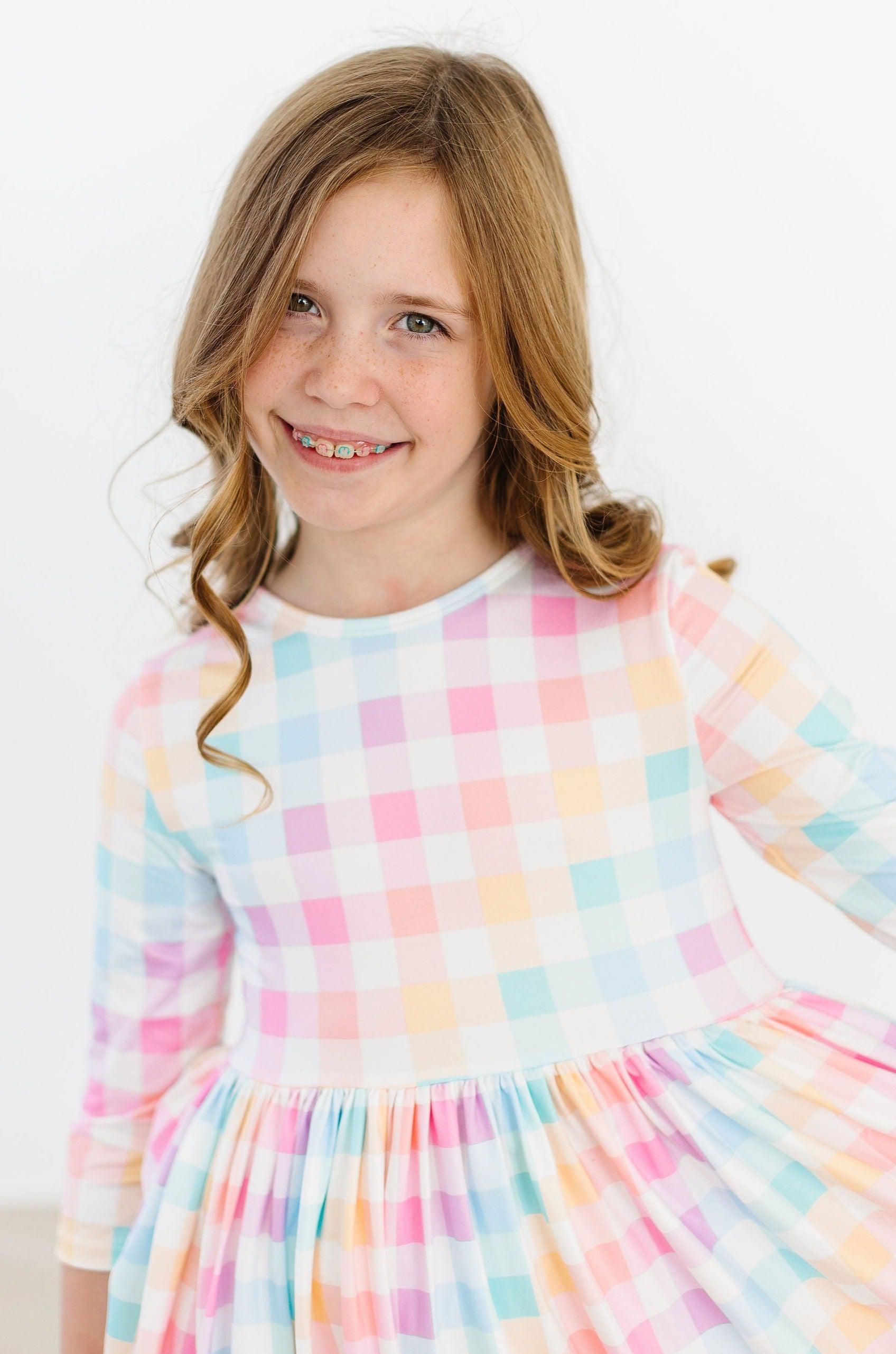 Pastel Plaid 3/4 Sleeve Pocket Twirl Dress - Aaria Tees Aaria Tees