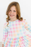 Pastel Plaid 3/4 Sleeve Pocket Twirl Dress - Aaria Tees Aaria Tees