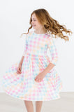 Pastel Plaid 3/4 Sleeve Pocket Twirl Dress - Aaria Tees Aaria Tees