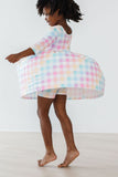Pastel Plaid 3/4 Sleeve Pocket Twirl Dress - Aaria Tees Aaria Tees