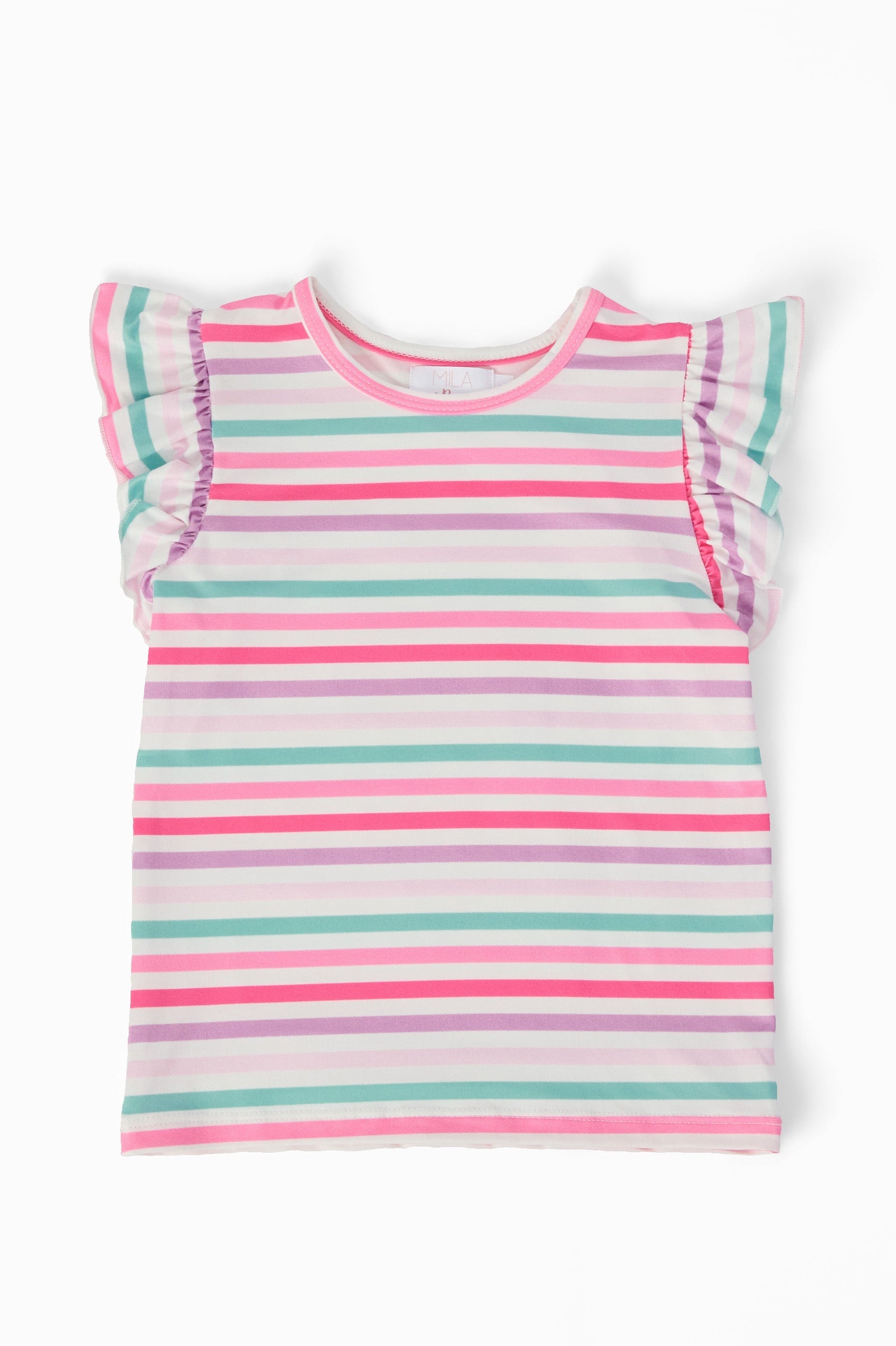 Pastel Stripes S/S Ruffle Tee - Aaria Tees Aaria Tees