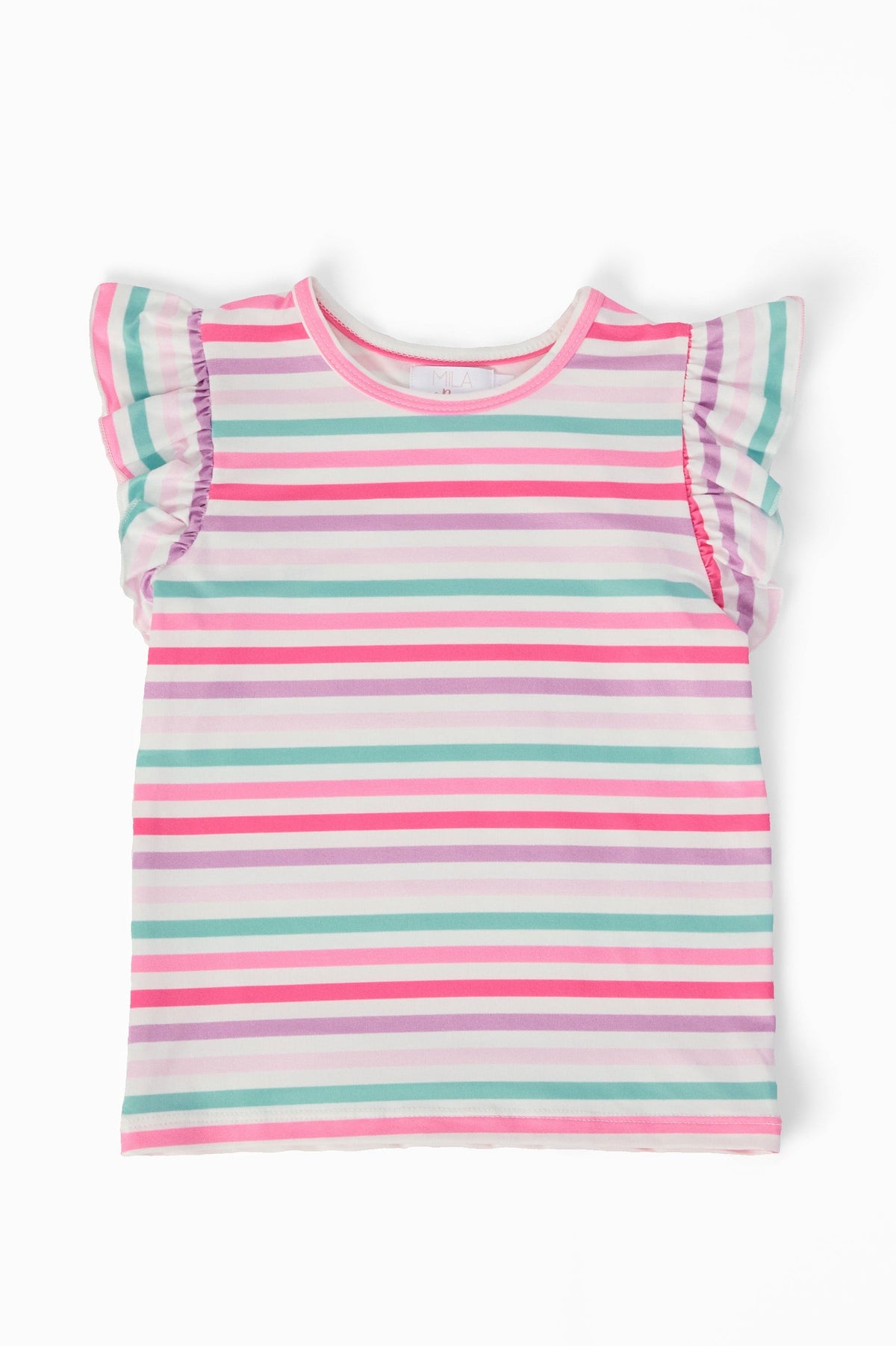 Pastel Stripes S/S Ruffle Tee - Aaria Tees