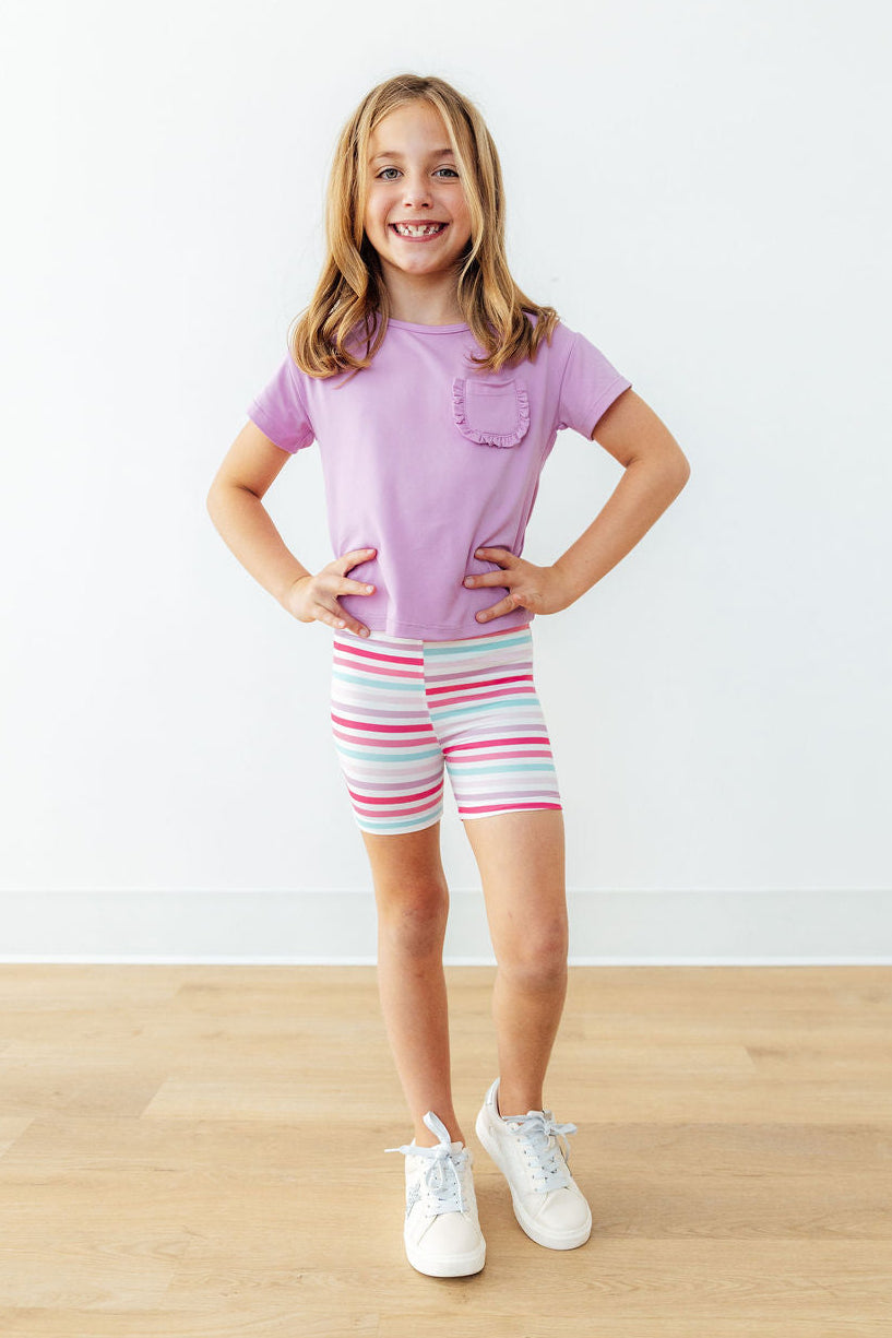 Bright Lilac Ruffle Pocket Tee - Aaria Tees Aaria Tees