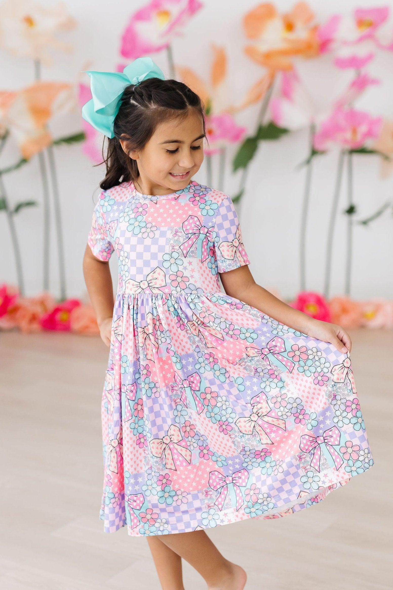 Patchwork Princess S/S Pocket Twirl Dress - Aaria Tees Aaria Tees