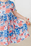Patriotic Patchwork S/S Pocket Twirl Dress - Aaria Tees Aaria Tees