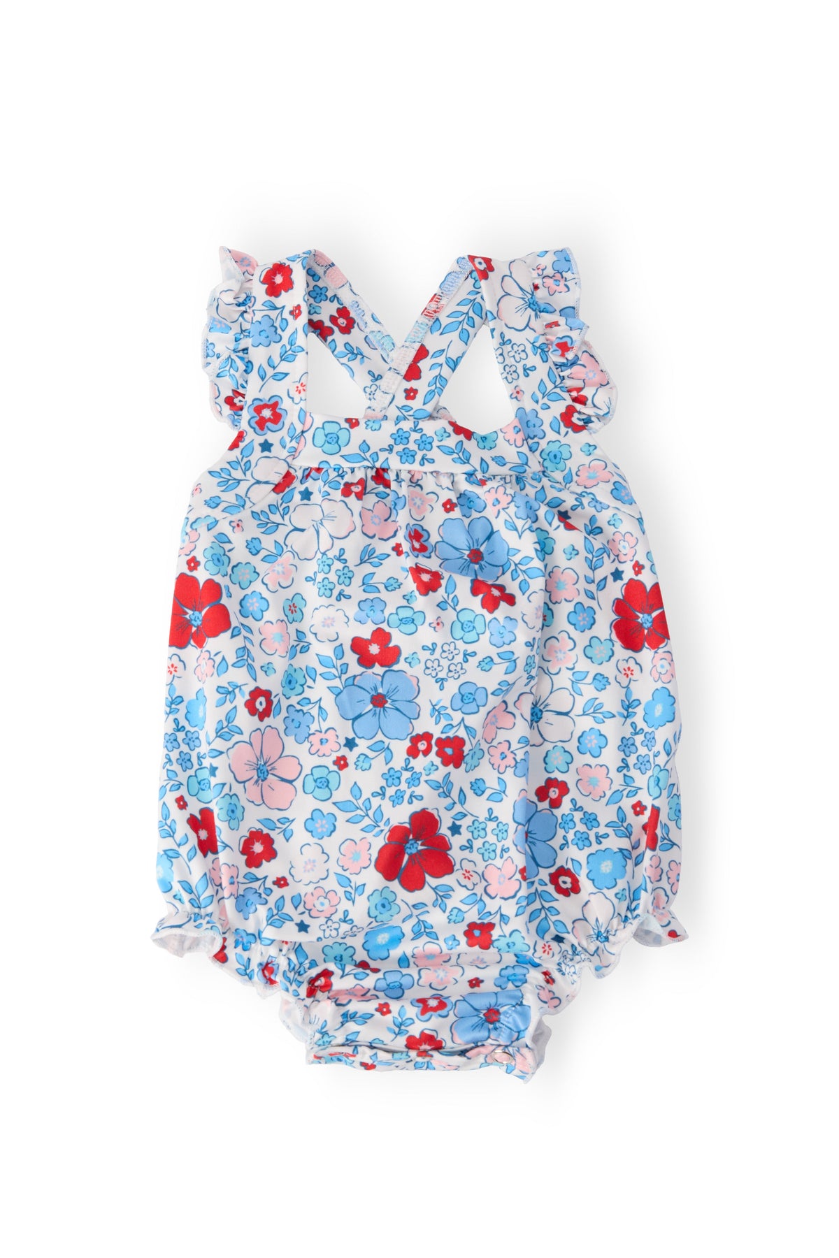 Patriotic Petals Ruffle Cross Back Romper - Aaria Tees