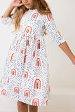 Peach Rainbow 3/4 Sleeve Pocket Twirl Dress - Aaria Tees Aaria Tees