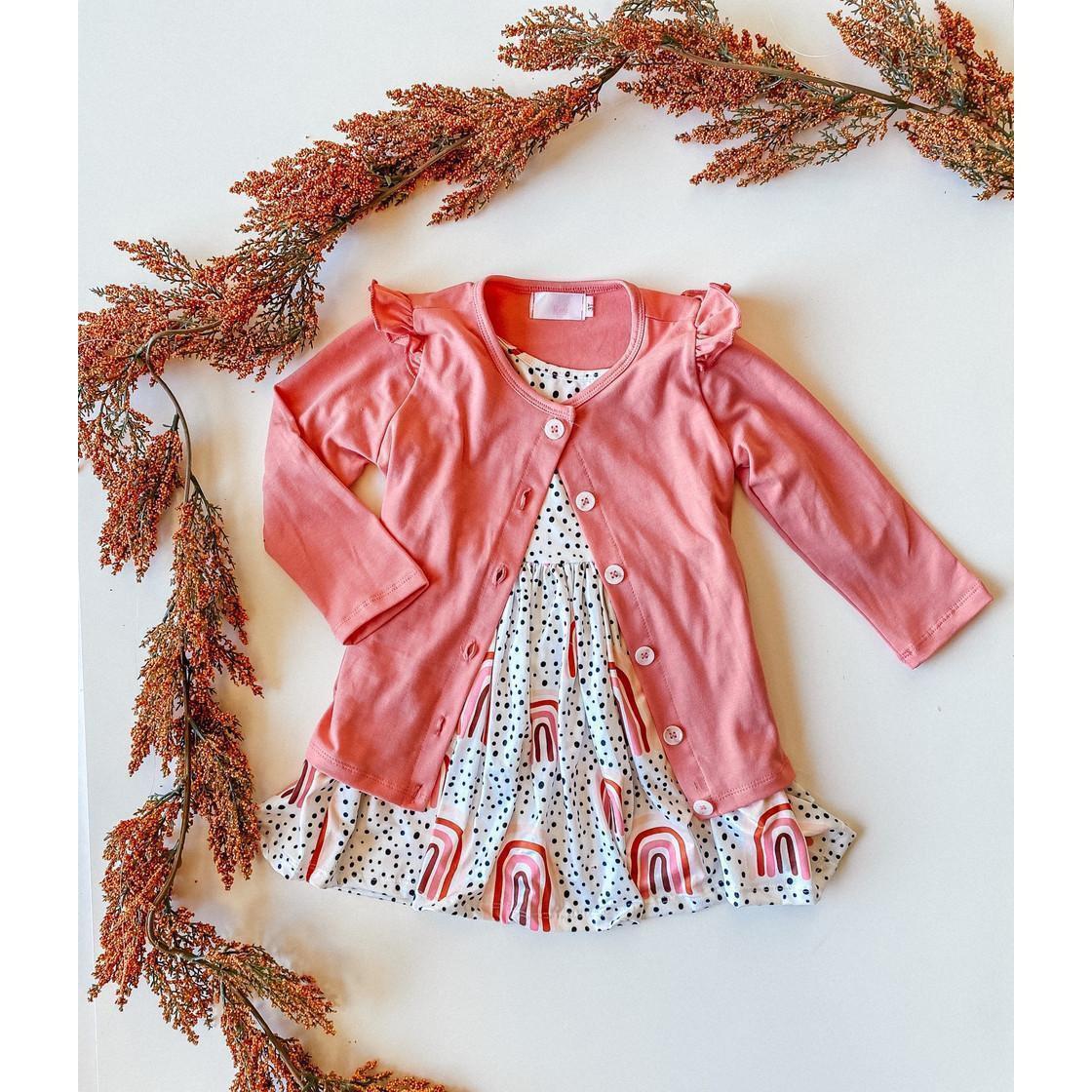 Peach Rainbow 3/4 Sleeve Pocket Twirl Dress - Aaria Tees Aaria Tees