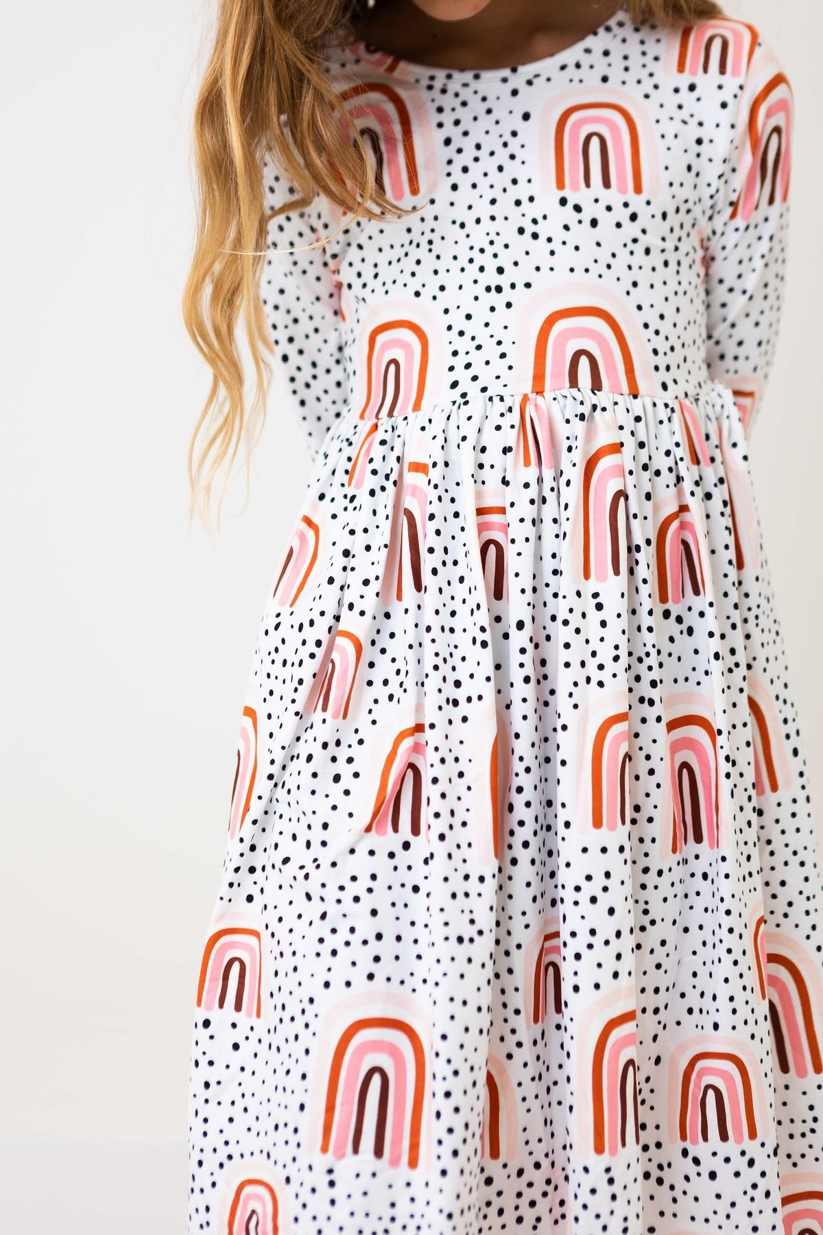 Peach Rainbow 3/4 Sleeve Pocket Twirl Dress - Aaria Tees