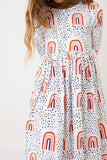 Peach Rainbow 3/4 Sleeve Pocket Twirl Dress - Aaria Tees Aaria Tees