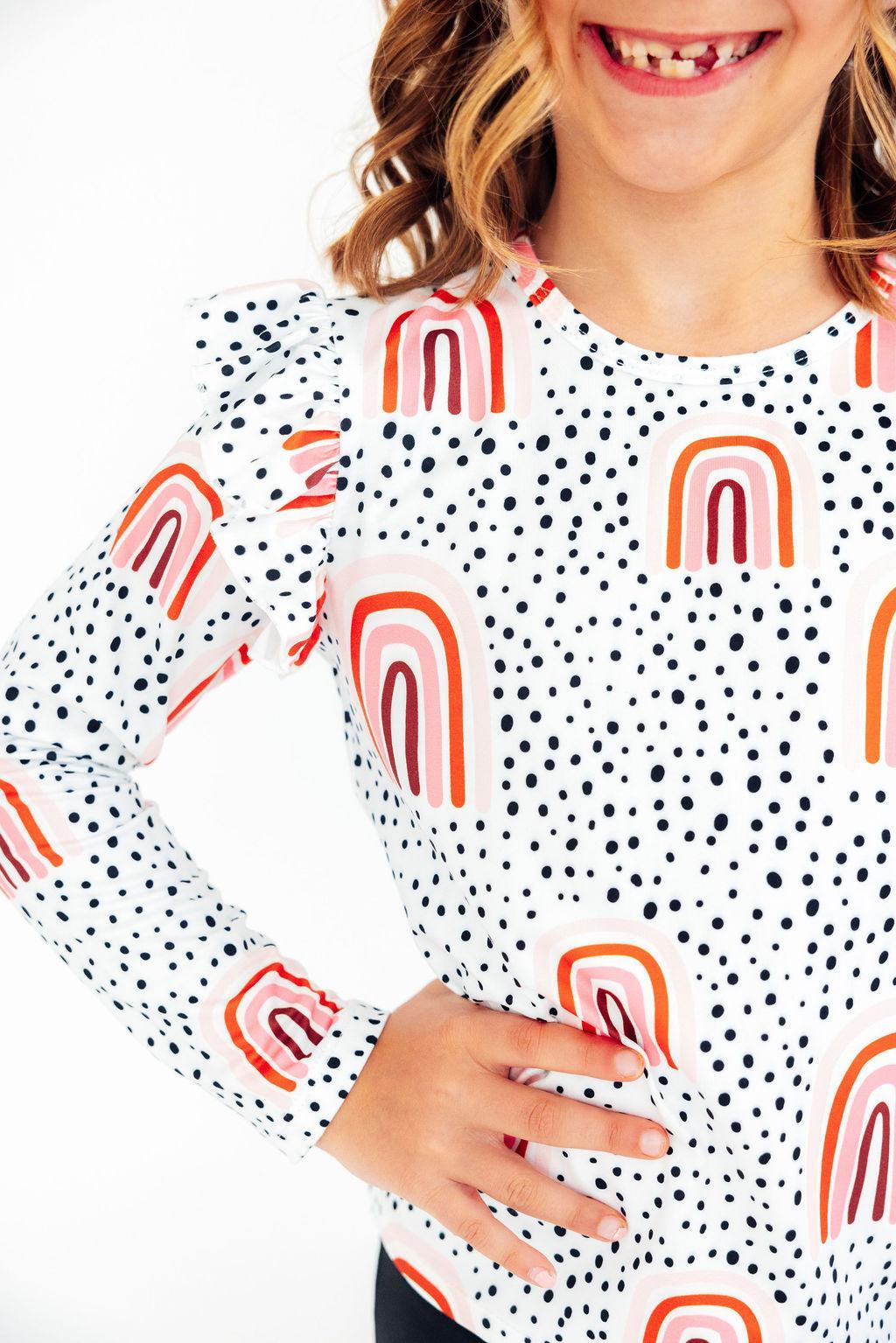 Peach Rainbow L/S Ruffle Tee - Aaria Tees Aaria Tees