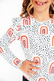 Peach Rainbow L/S Ruffle Tee - Aaria Tees Aaria Tees