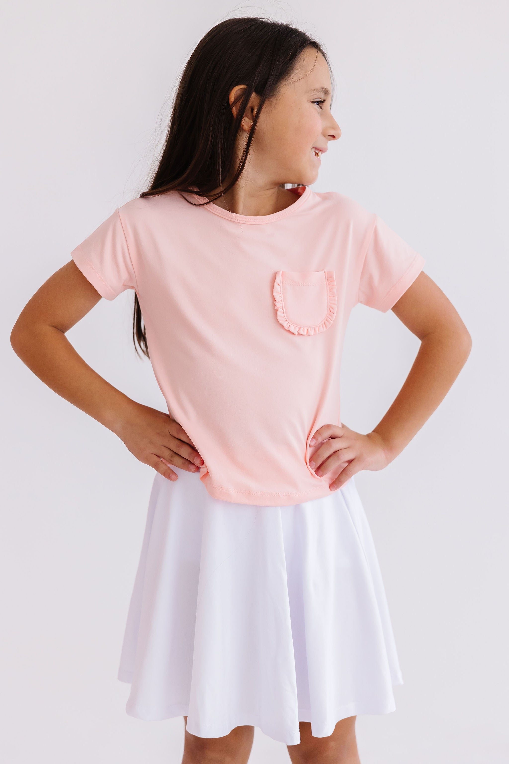 Peach Ruffle Pocket Tee - Aaria Tees Aaria Tees
