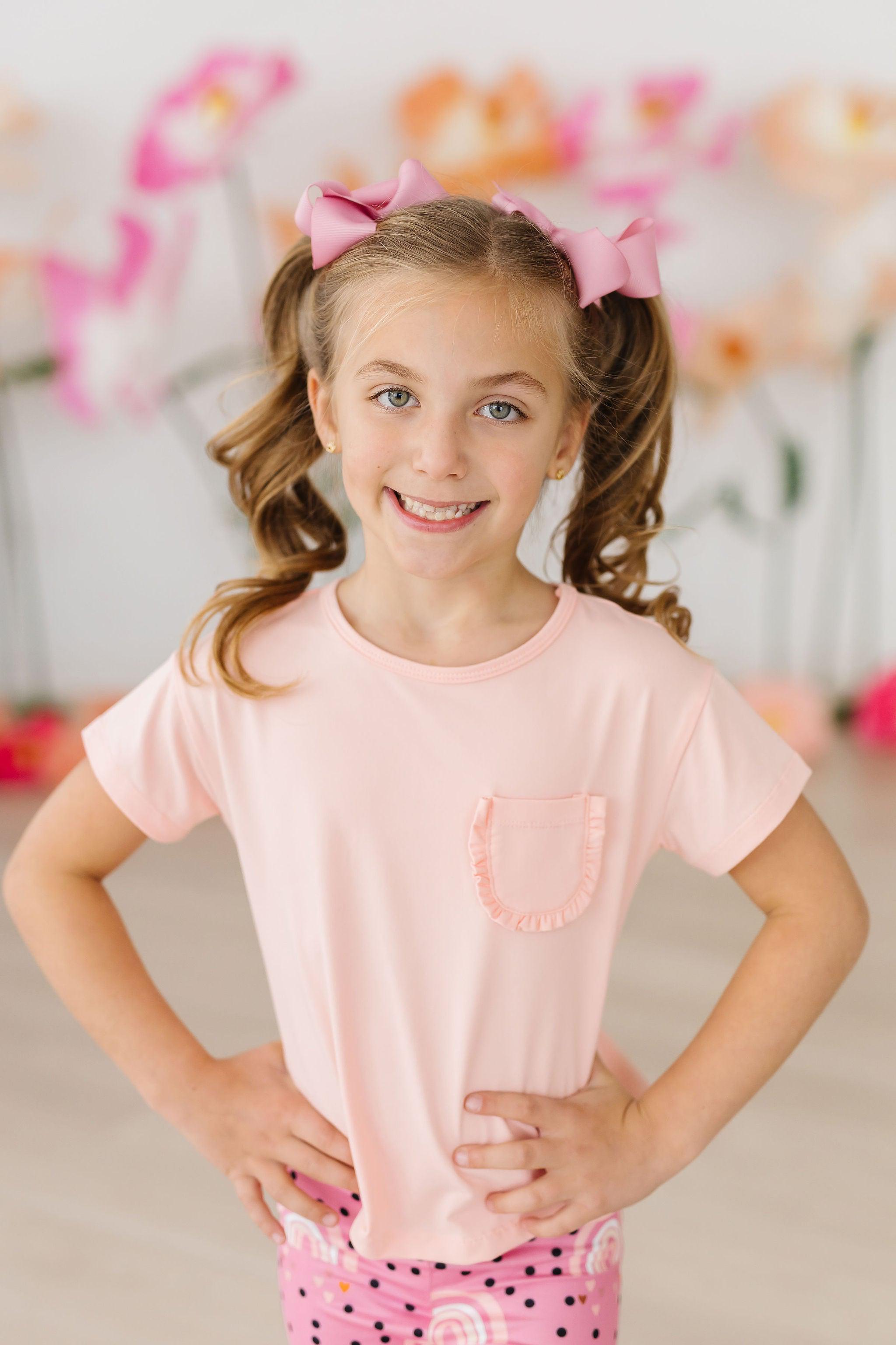 Peach Ruffle Pocket Tee - Aaria Tees Aaria Tees