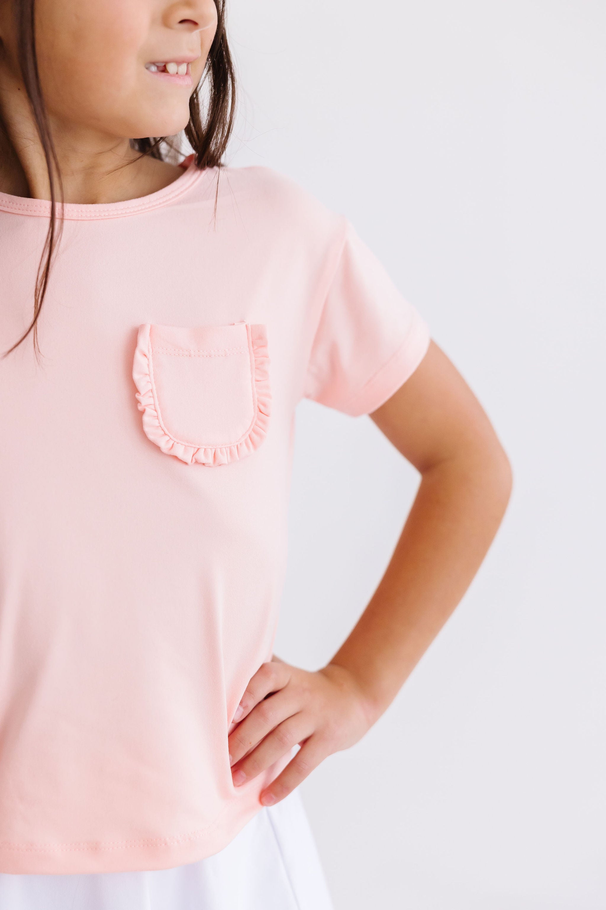 Peach Ruffle Pocket Tee - Aaria Tees Aaria Tees
