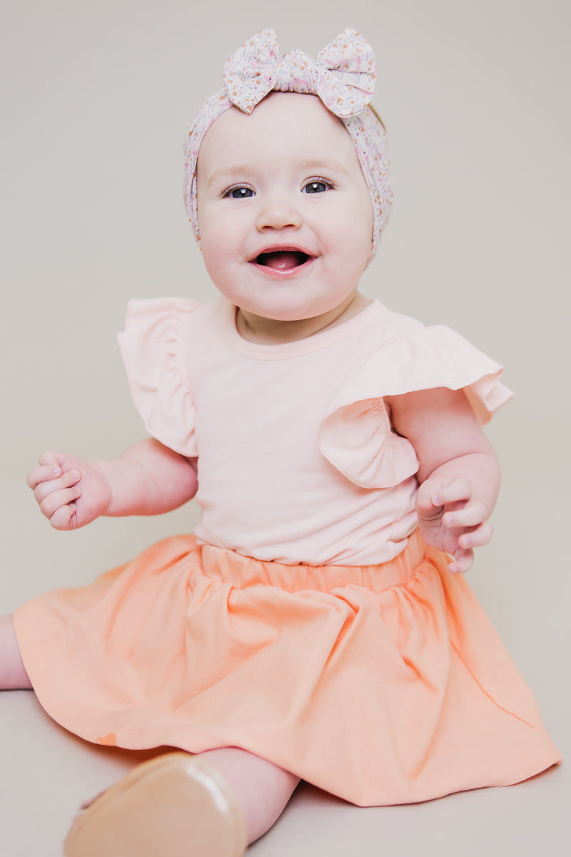 Peach S/S Flutter Bodysuit - Aaria Tees Aaria Tees
