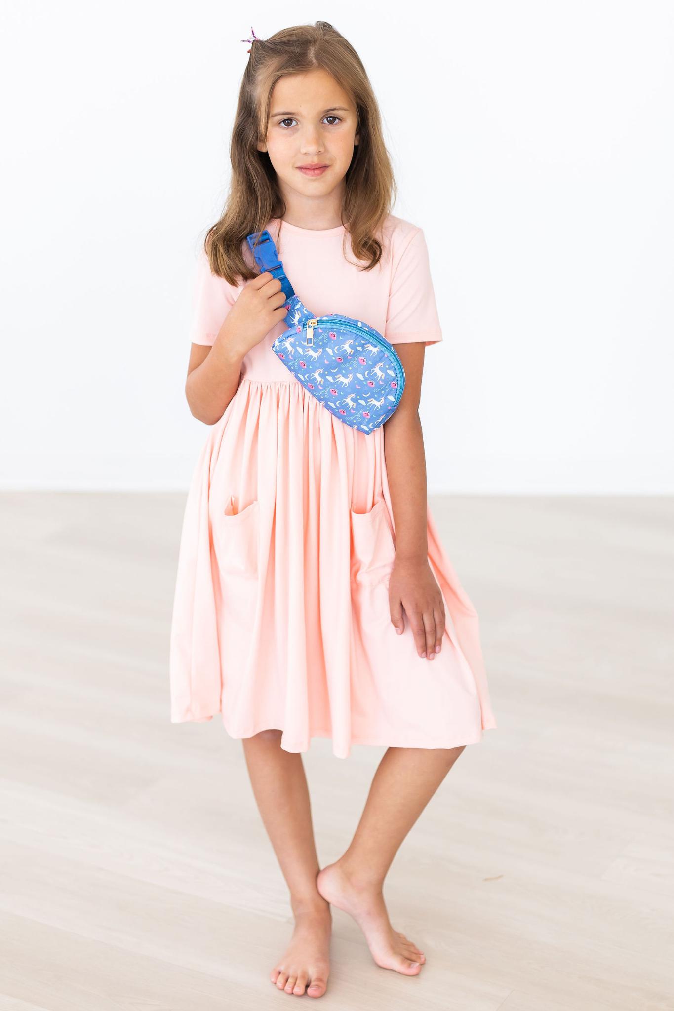 Peach S/S Pocket Twirl Dress - Aaria Tees Aaria Tees