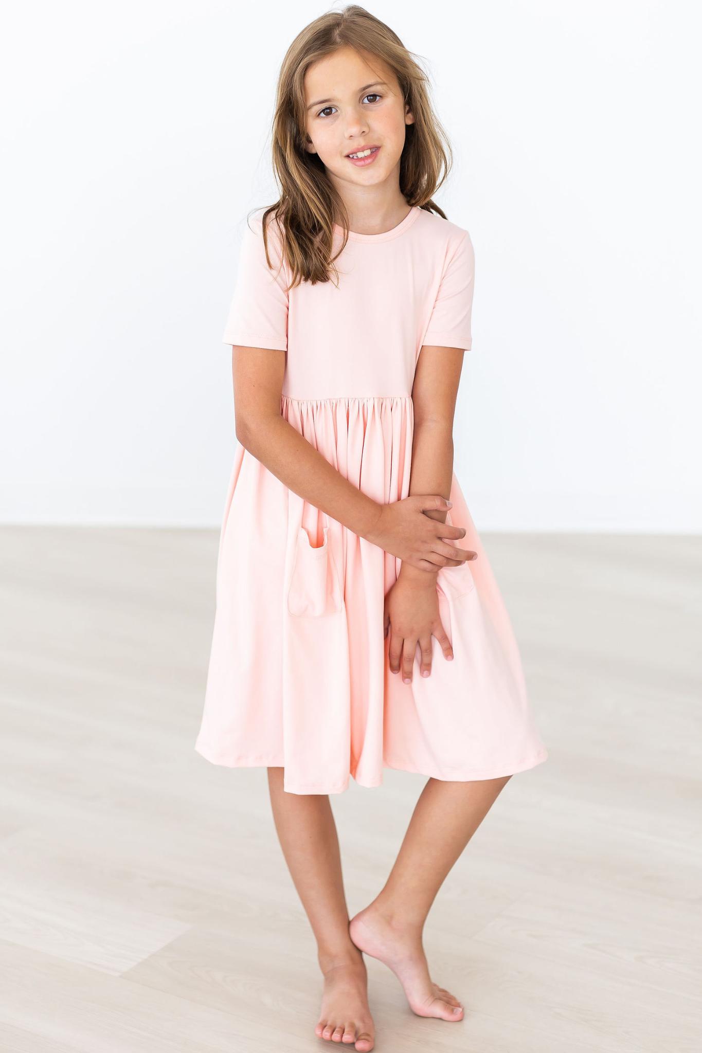 Peach S/S Pocket Twirl Dress - Aaria Tees Aaria Tees