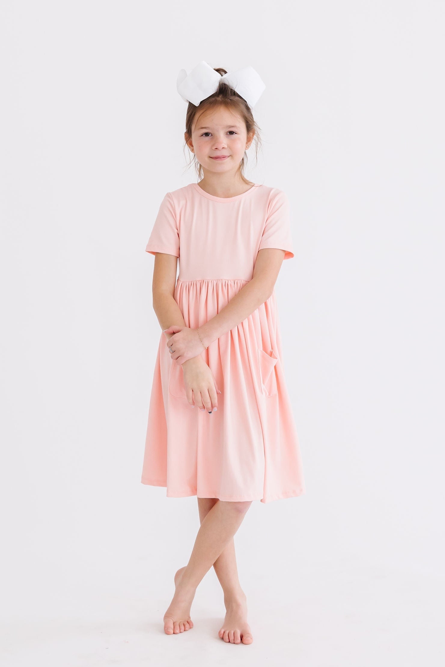 Peach S/S Pocket Twirl Dress - Aaria Tees Aaria Tees