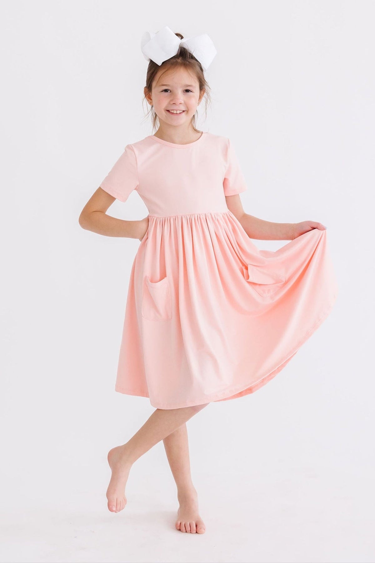 Peach S/S Pocket Twirl Dress - Aaria Tees