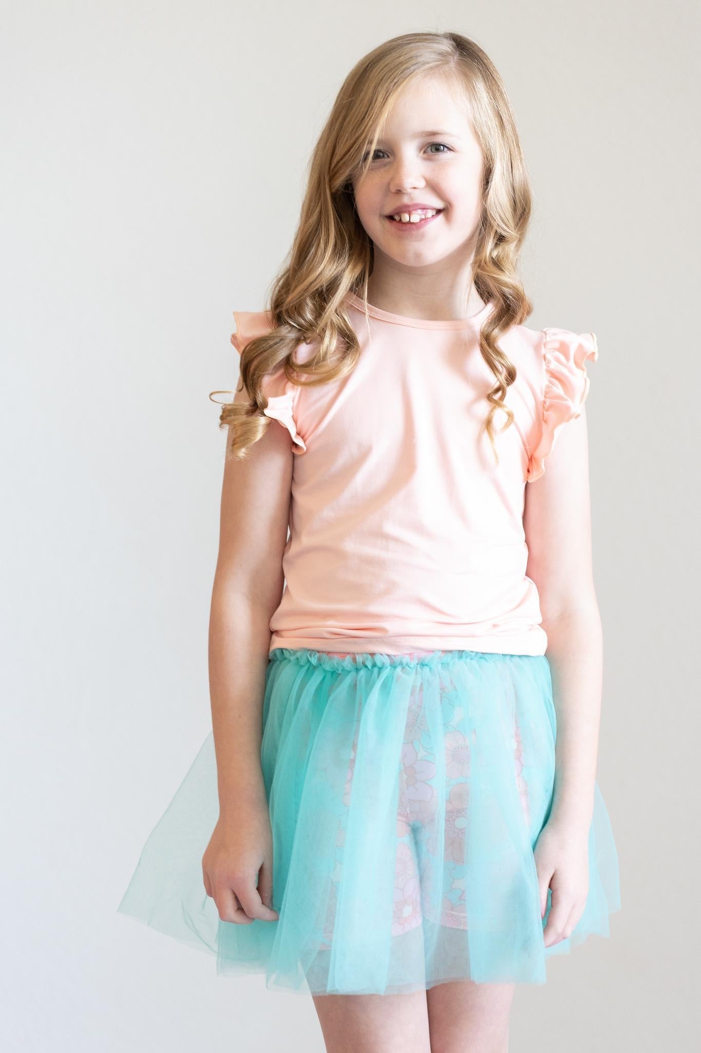 Peach S/S Ruffle Tee - Aaria Tees Aaria Tees