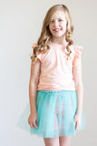 Peach S/S Ruffle Tee - Aaria Tees Aaria Tees