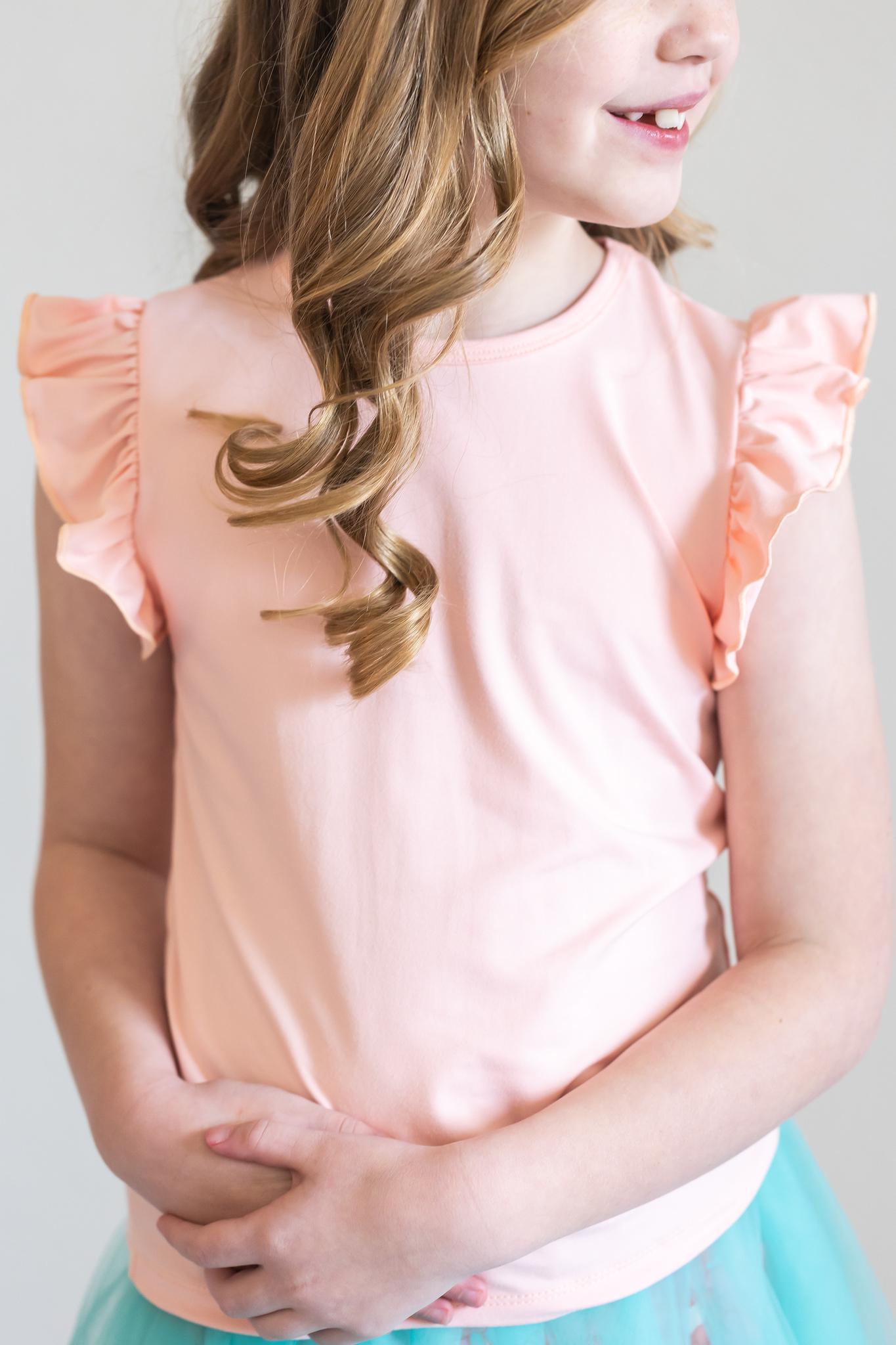 Peach S/S Ruffle Tee - Aaria Tees Aaria Tees