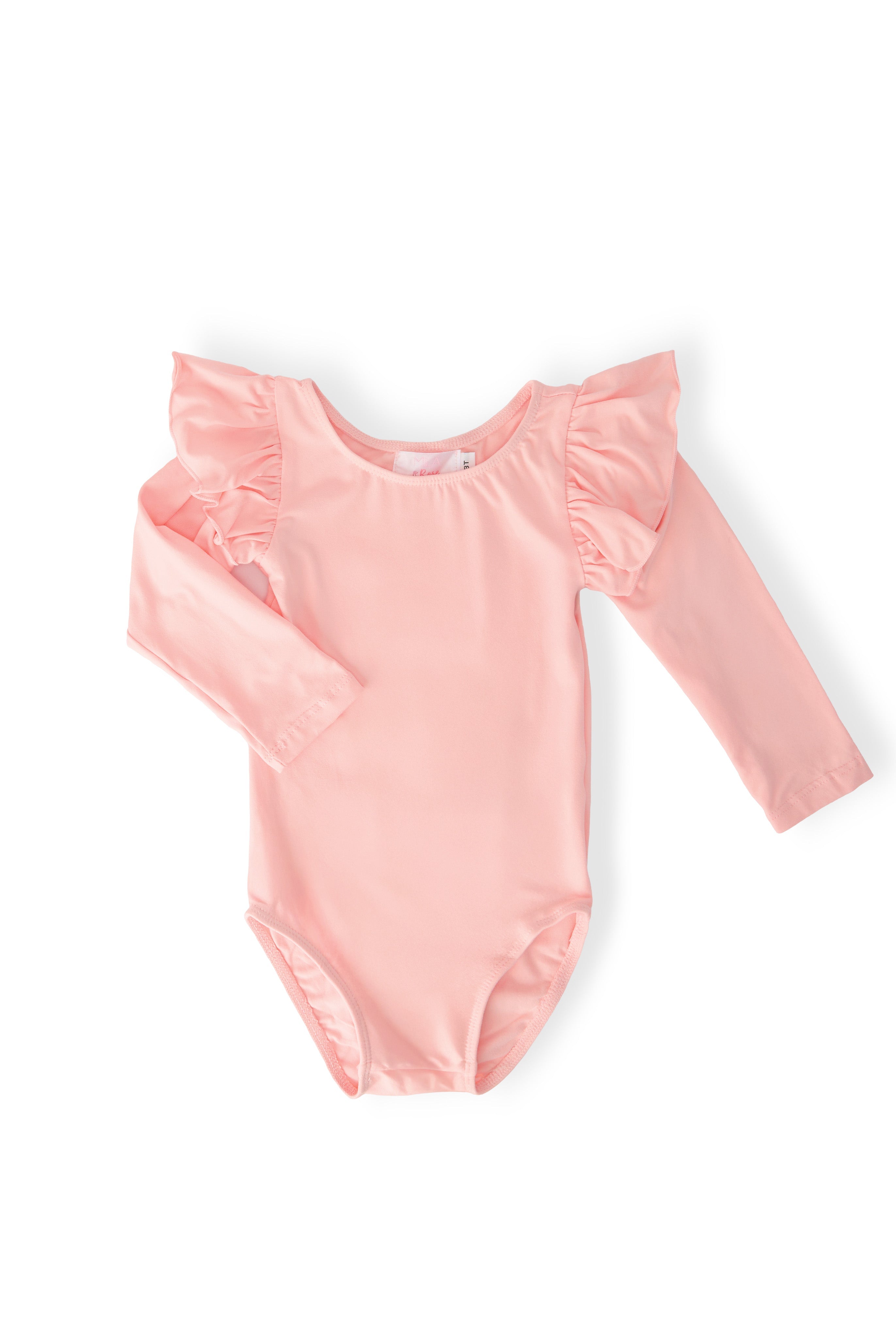 Peach L/S Flutter Sleeve Leotard - Aaria Tees Aaria Tees
