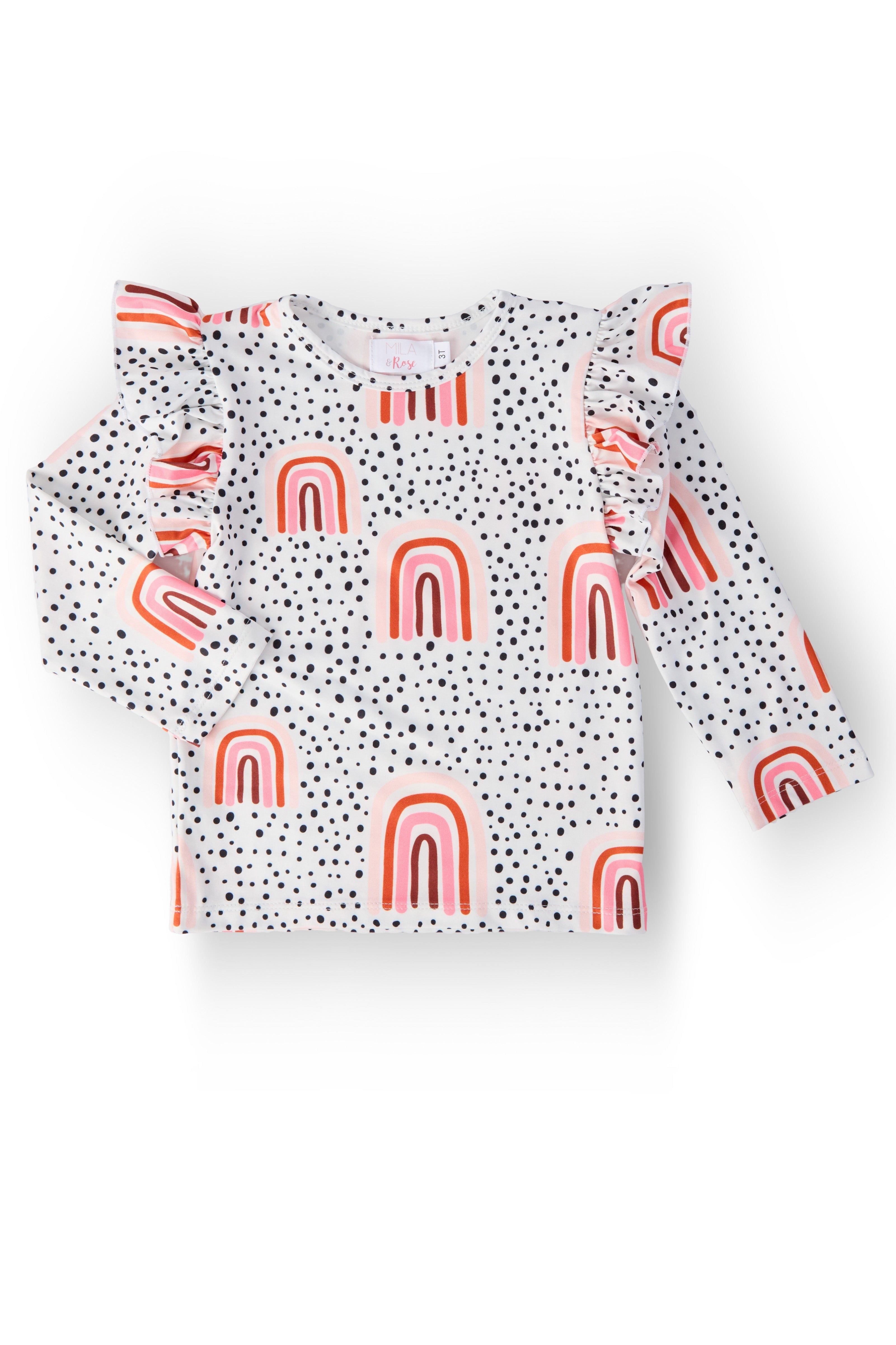 Peach Rainbow L/S Ruffle Tee - Aaria Tees Aaria Tees