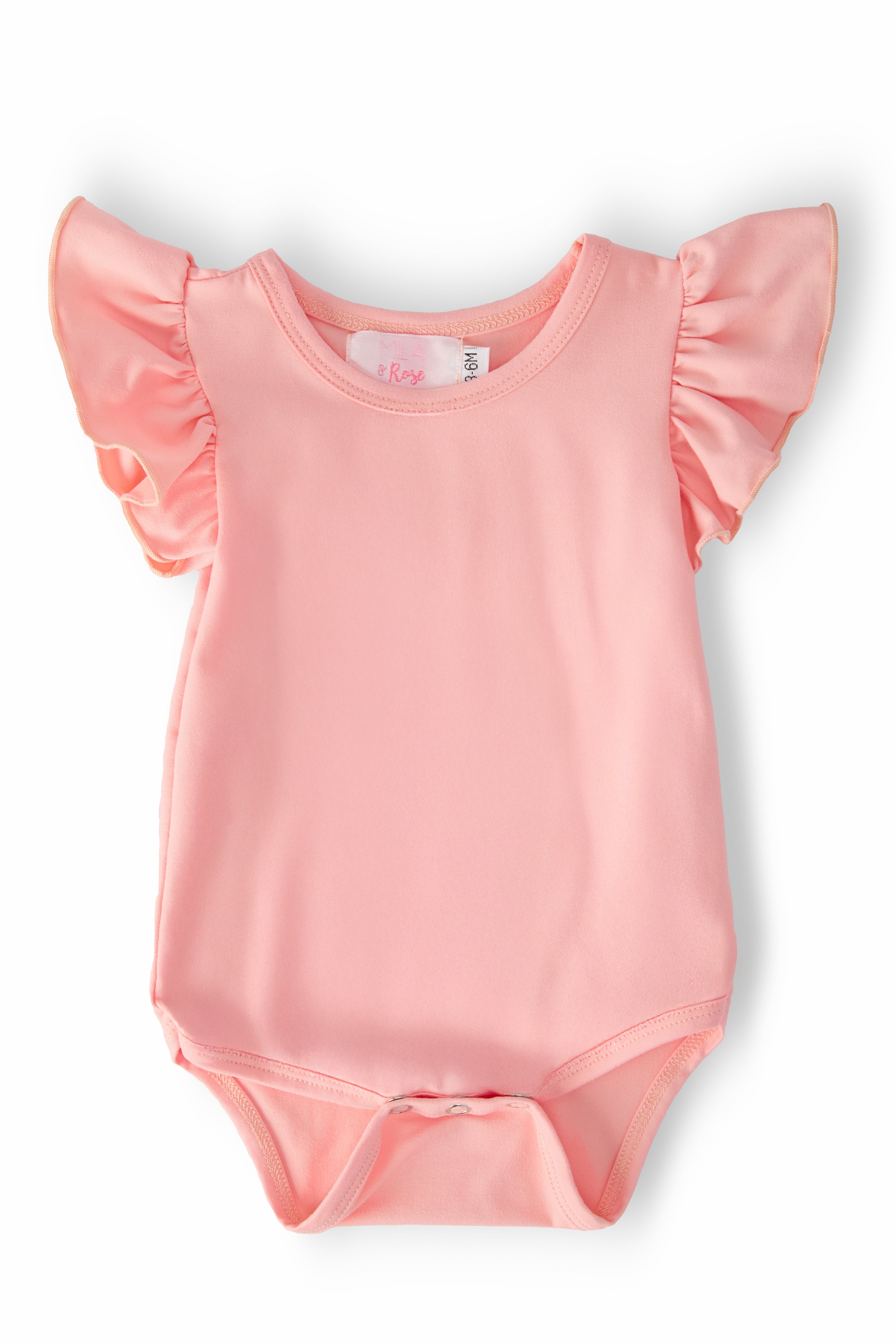Peach S/S Flutter Bodysuit - Aaria Tees Aaria Tees