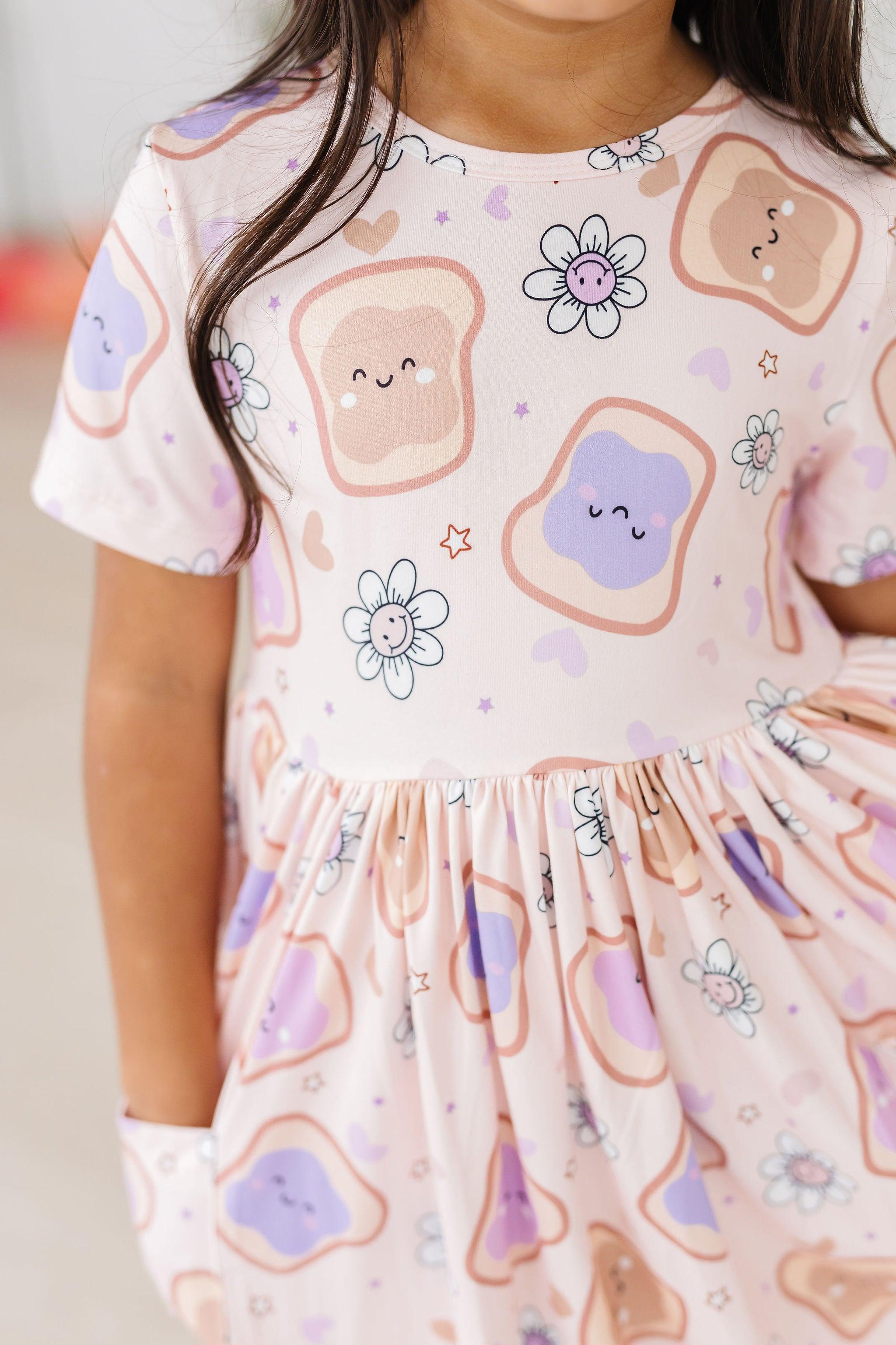 Peanut Butter Jelly Time S/S Pocket Twirl Dress - Aaria Tees Aaria Tees