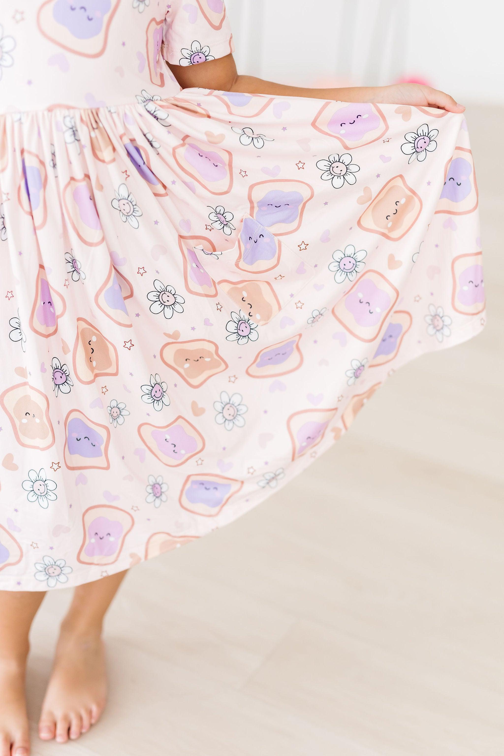 Peanut Butter Jelly Time S/S Pocket Twirl Dress - Aaria Tees Aaria Tees