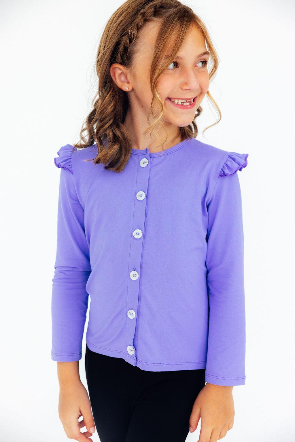 Periwinkle Ruffle Cardigan - Aaria Tees Aaria Tees
