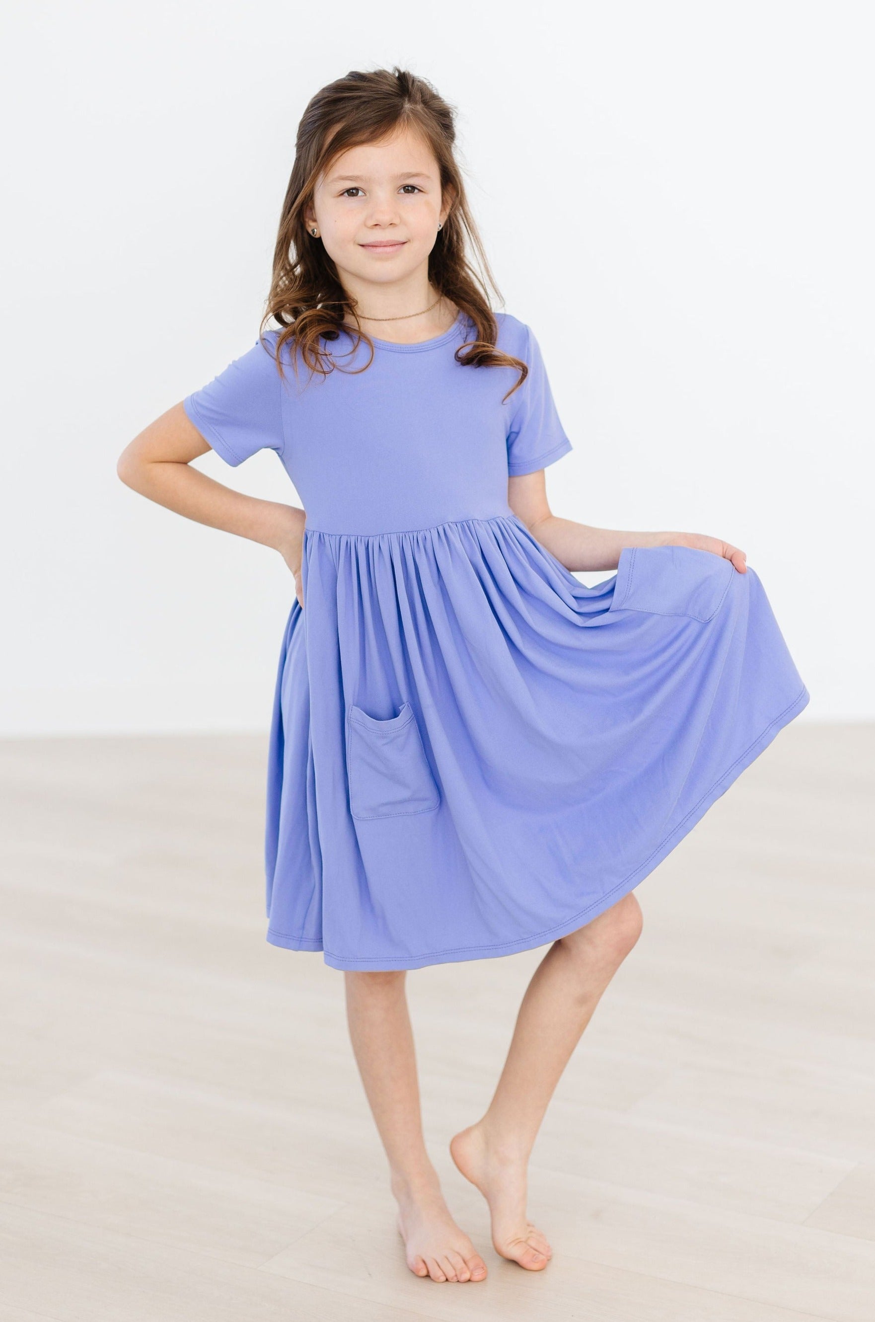 Periwinkle S/S Pocket Twirl Dress - Aaria Tees Aaria Tees