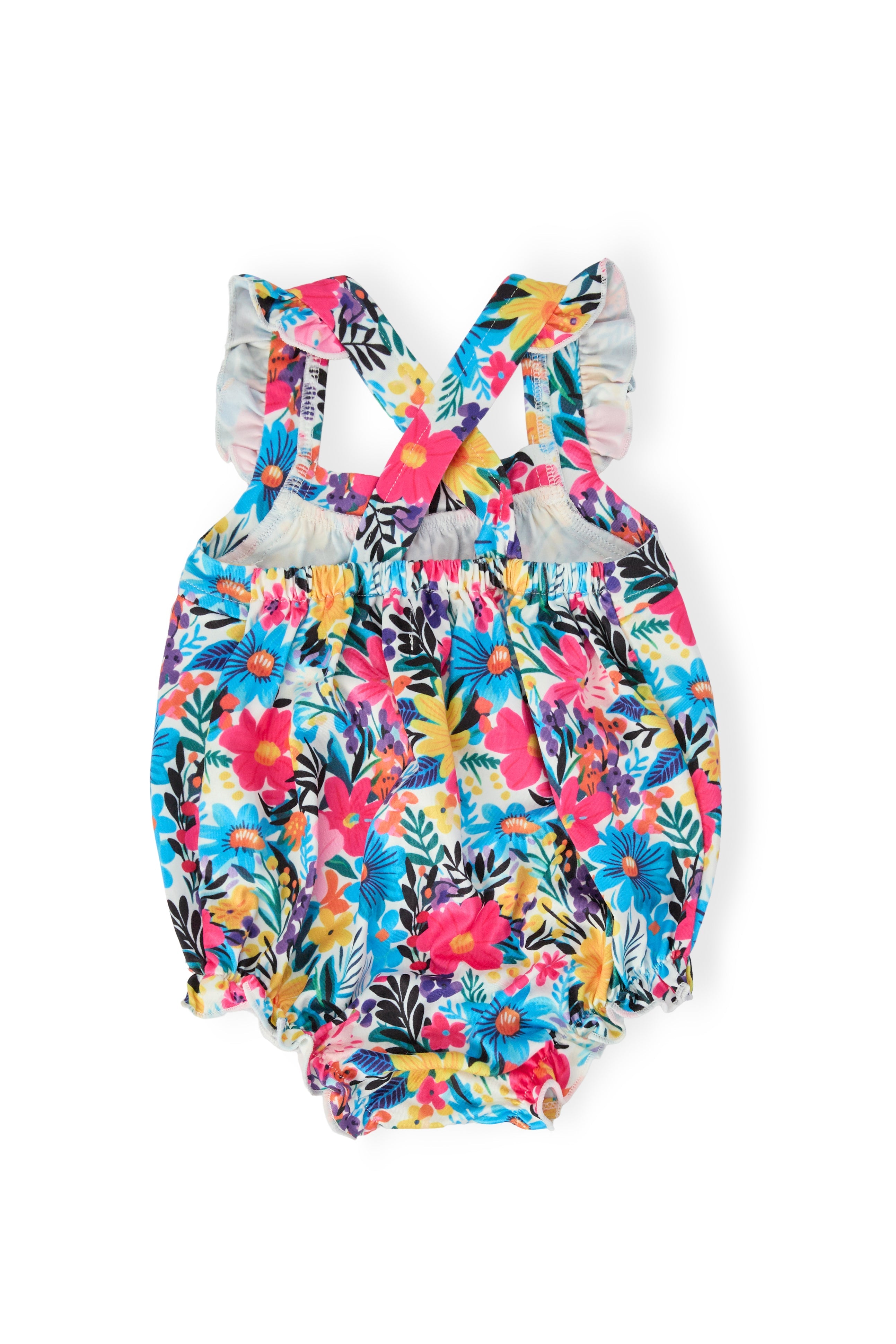 Petal Paradise Ruffle Cross Back Romper - Aaria Tees Aaria Tees