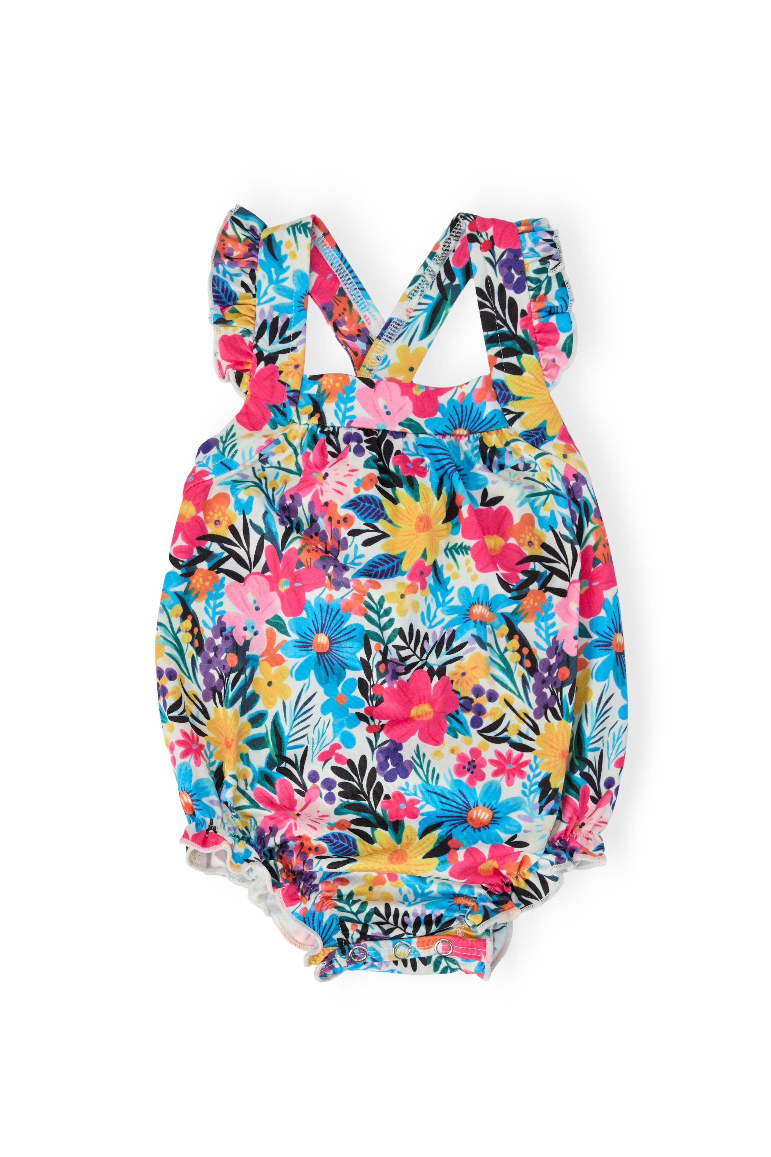 Petal Paradise Ruffle Cross Back Romper - Aaria Tees Aaria Tees