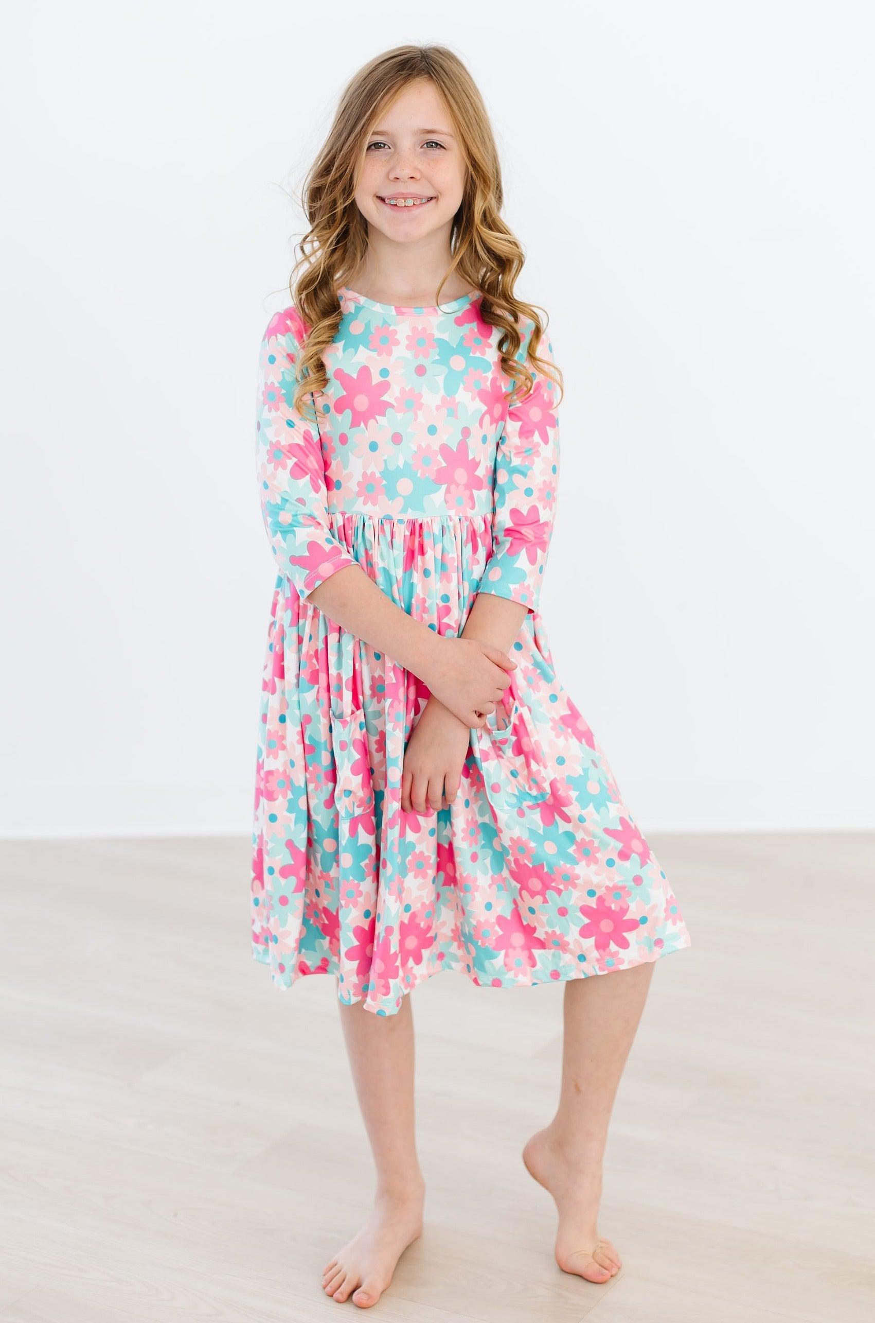 SALE Petal Perfection 3/4 Sleeve Pocket Twirl Dress - Aaria Tees Aaria Tees