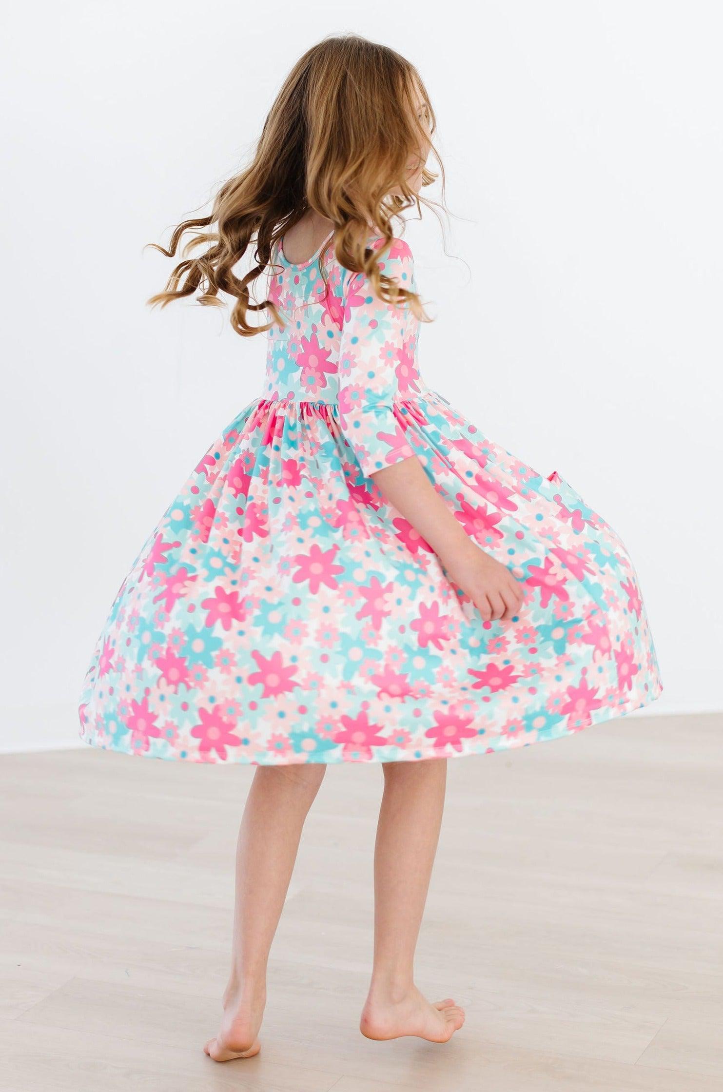 SALE Petal Perfection 3/4 Sleeve Pocket Twirl Dress - Aaria Tees Aaria Tees
