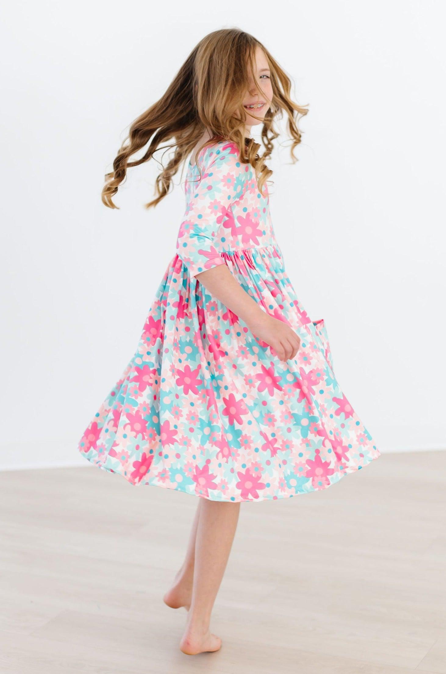 SALE Petal Perfection 3/4 Sleeve Pocket Twirl Dress - Aaria Tees Aaria Tees