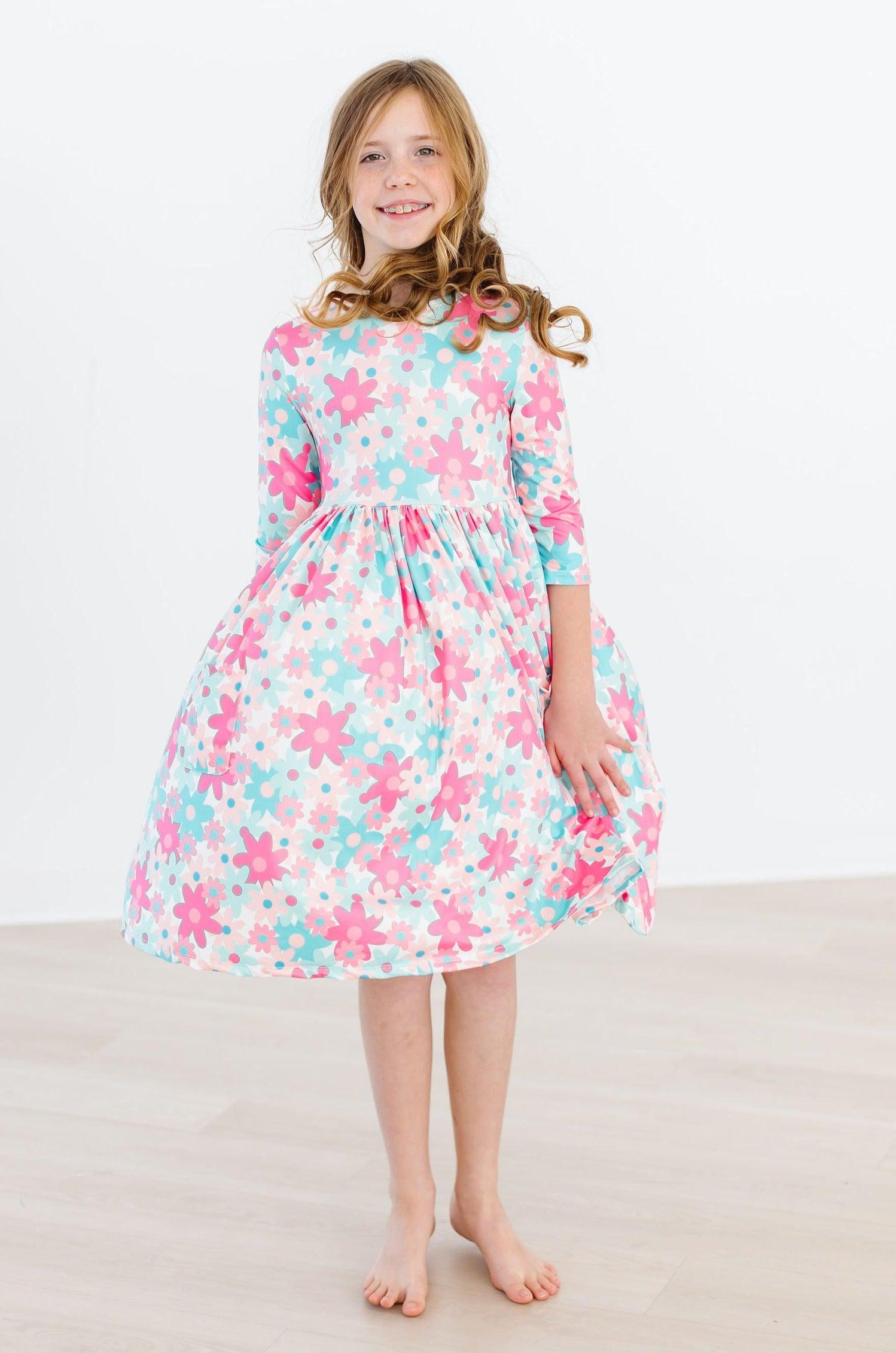 SALE Petal Perfection 3/4 Sleeve Pocket Twirl Dress - Aaria Tees Aaria Tees