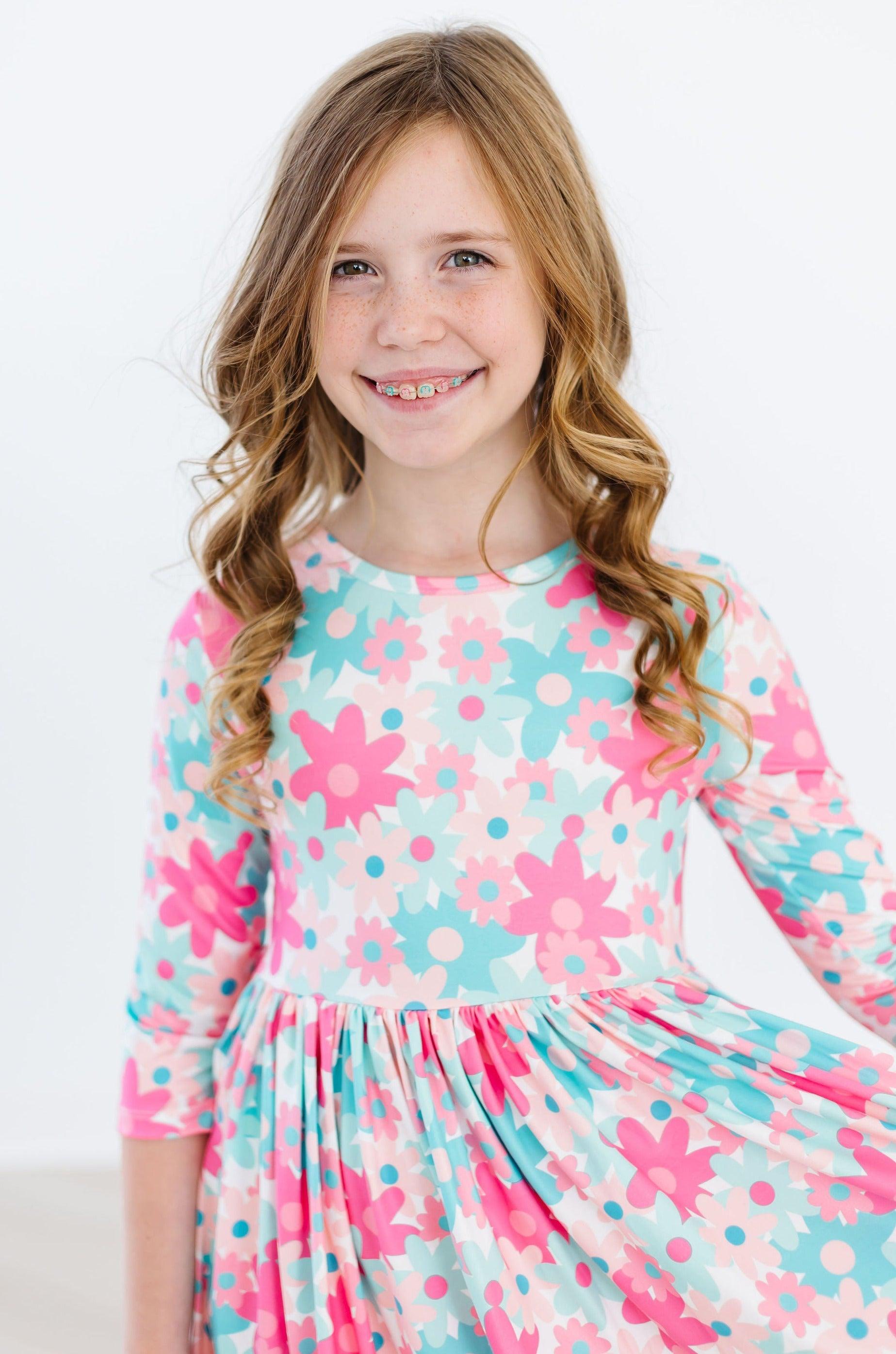 SALE Petal Perfection 3/4 Sleeve Pocket Twirl Dress - Aaria Tees Aaria Tees