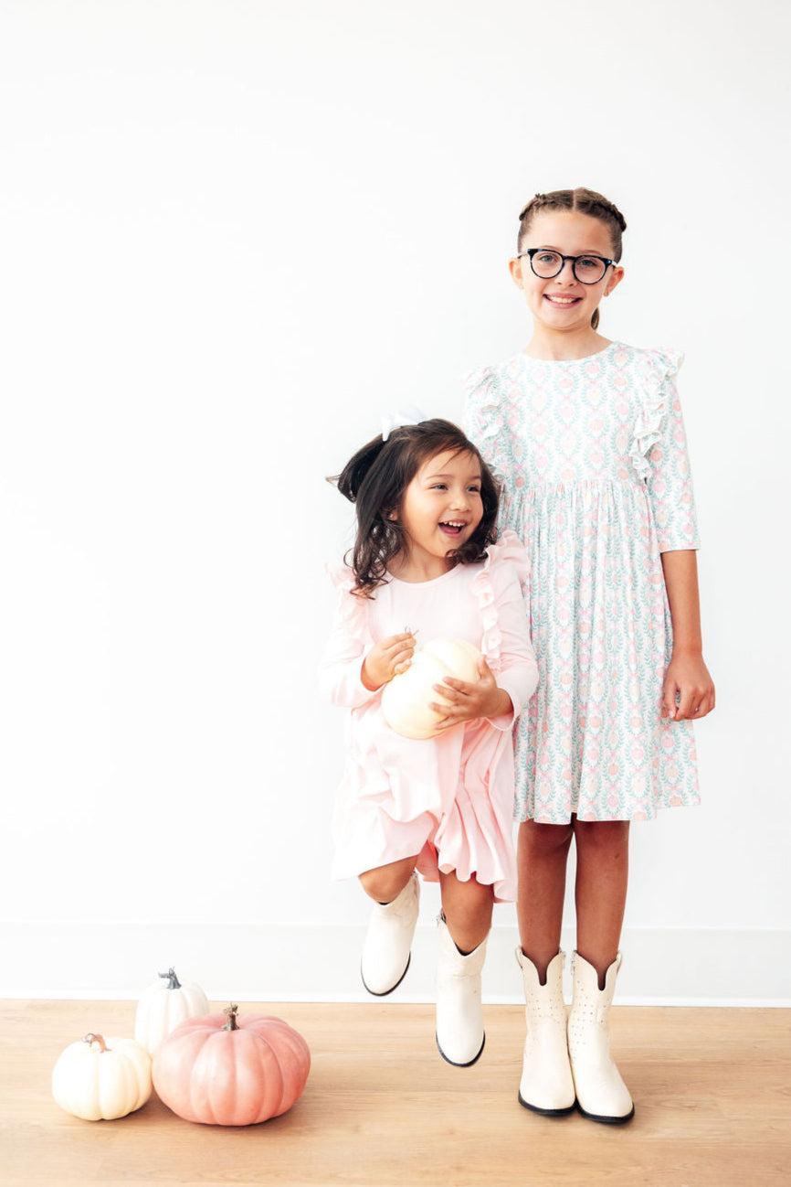 Petal Pink L/S Ruffle Twirl Dress - Aaria Tees Aaria Tees